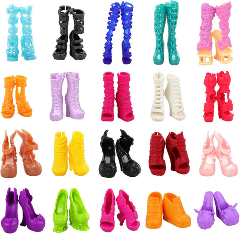 Barwa 10 Pairs Doll Shoes Accessories for Doll Fashion High Heels Sandals Boots Shoes Pack...