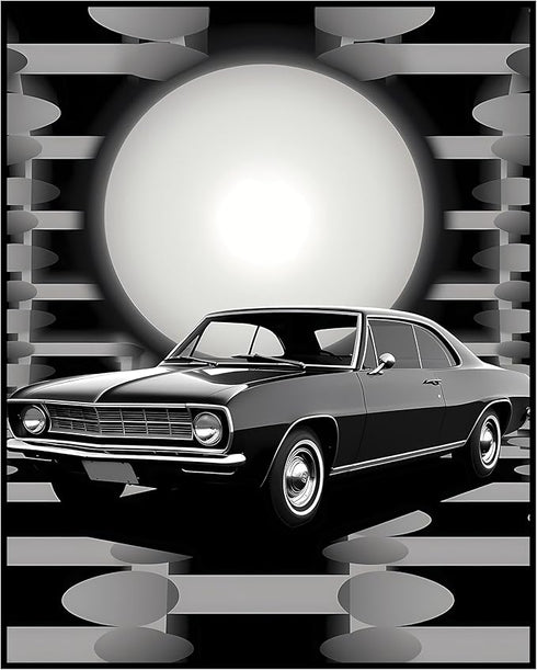 Posterizer 1 pcs-black and white collage with vintage car-Retro Art-Abstract & Modern Art-Gift for Art Lovers- UNFRAMED Wall Art...