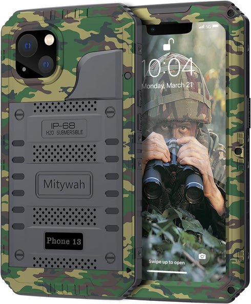 Mitywah Waterproof Case for iPhone 13, Heavy Duty Military Grade Protection Phone Case with Built-in Screen Protector, 360° Full Body Protection M...