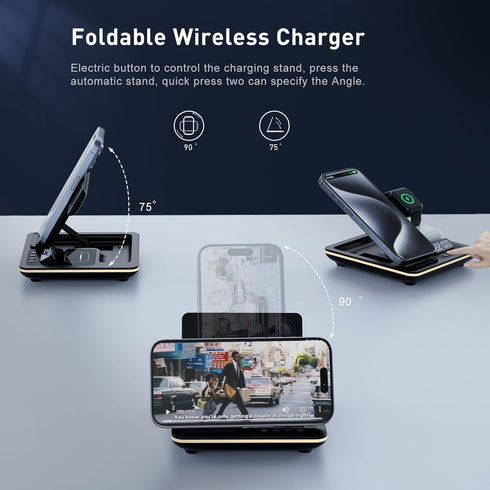 5 in-1 Wireless Charger Phone Charging Station Automatic Lifting Charging Stand Dock Fast Travel Charger for Multiple Devices Adapt with Phone, iW...