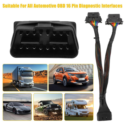 2PCS OBD2 Splitter Y Cable,16 Pin OBD II 1 Male to 2 Female Extension Connector Cable, Right Angle Universal OBD2 Diagnostic Cable,1FT/30cm 20AWG ...