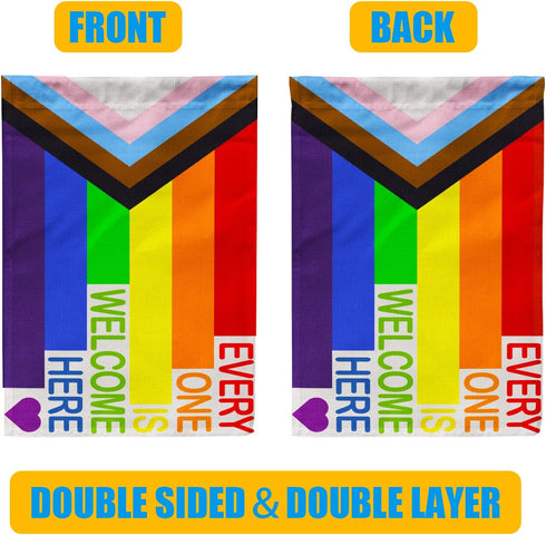 Pride Progress Garden Flag, Everyone is Welcome Here Small Yard LGBTQ Rainbow Garden Flag for Pride Month Outside Outdoor Hanging Decorations 12x1...