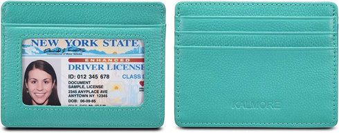 Unisex-Adult's Petite Credit Card Holder Leather Slim Minimalist Wallet, Light Blue with Id Window, Classic...