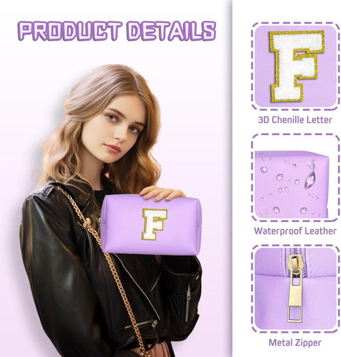 Initial Cosmetic Bag, PU Leather Waterproof Travel Toiletry Bag, Monogrammed Gifts for women, Personalized Birthday Gift for Sister Friends, Cute ...