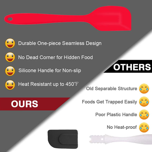 Silicone Spatula Set of 7, P&P CHEF Heat-Resistant Rubber Spatulas Kitchen Utensils Set for Non-stick Cooking Baking Mixing, Seamless & Flexible D...
