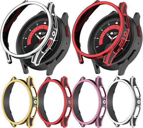 Smartwatch Full Coverage PC Protective Case Cover with Tempered Glass Screen Protector Compatible with Samsung Watch 5 40mm, Soft and Durable(Blac...