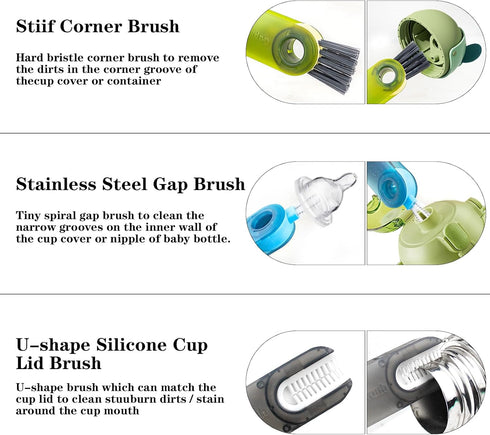 3 in 1 Multifunctional Cleaning Brush, Grand Kitchen 3 in 1 Cleaning Brush, Multi Functional Cleaning Brush, Cup Lid Cleaning Brush, Water Bottle ...