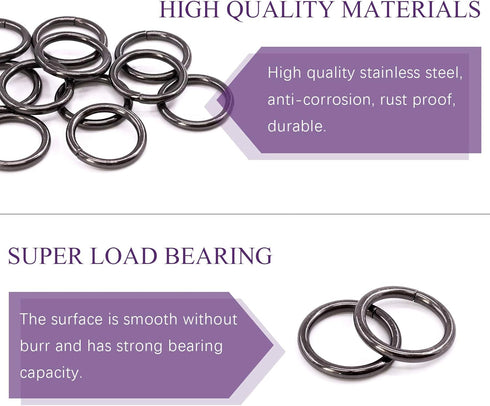 Swpeet 60Pcs Heavy Duty 3/4 Inch - 20mm Gun-Black Multi-Purpose Metal O Ring Metal Rings for Hardware Bags Ring Hand DIY Accessories Keychains Bel...