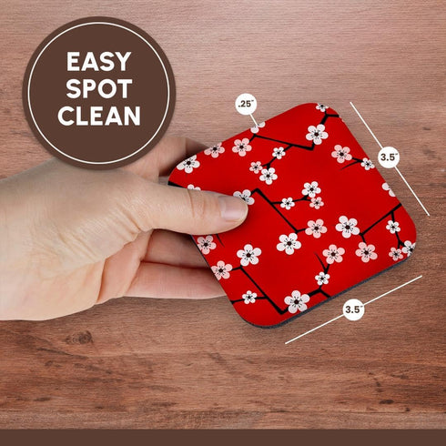 3dRose cst_58694_2 Bright Cherry Blossoms Print-Red-Soft Coasters, Set of 8...