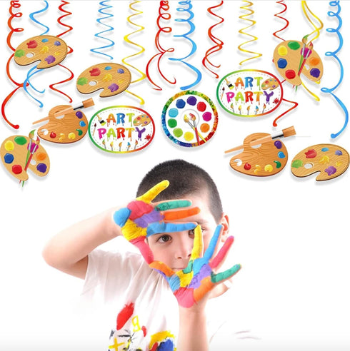 30Ct Art Hanging Swirl Decorations, Sip n Paint Party Supplies, Little Painting Artist Birthday Theme Decor for Boy Girl Kids Baby Shower...