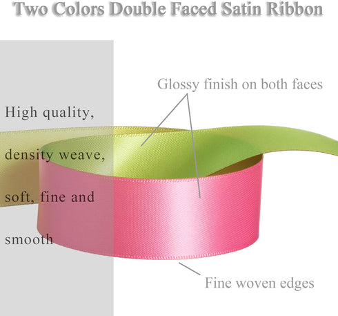 YASEO Double-sided Two-tone Ribbon, 20 Yards 1 Inch Double Faced Hot Pink and Lime Green Satin Ribbon for Easter, Christmas, Birthday, Gift Wrappi...