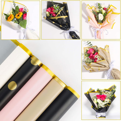 Black Polka Dot Flower Wrapping Paper, Floral Bouquet Wrapping Paper 20 Sheet, Waterproof Korean Bouquet Wrapping Paper, Korean Flores Florist Sup...