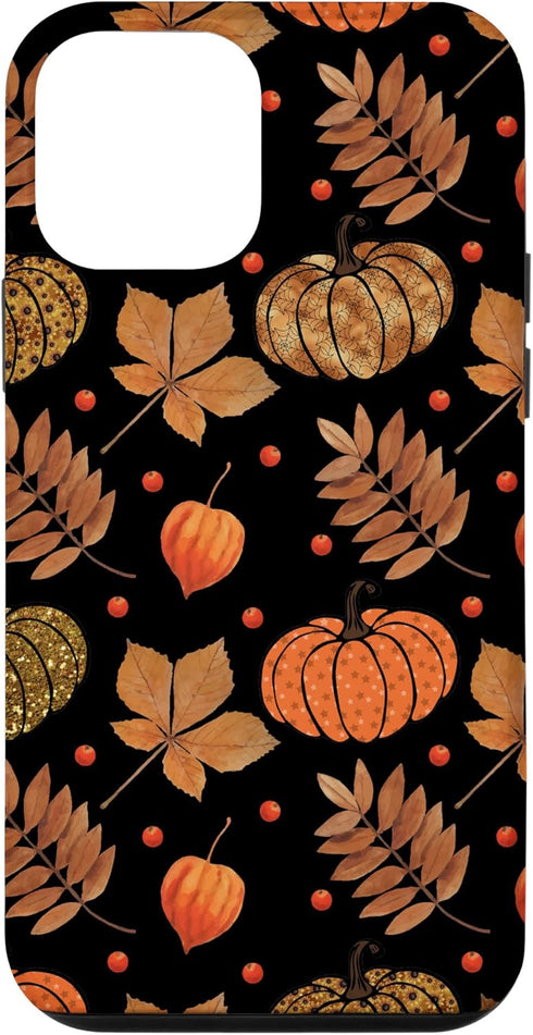 iPhone 12 mini Fall Leaves and Pumpkins Pattern Halloween Autumn Gifts Case...