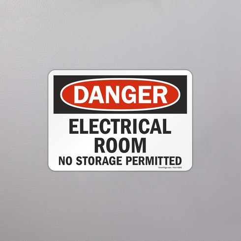 SmartSign - U9-1313-ND_7x10 "Danger - Electrical Room, No Storage Permitted" Label | 7" x 10" Laminated Vinyl Black/Red on White...