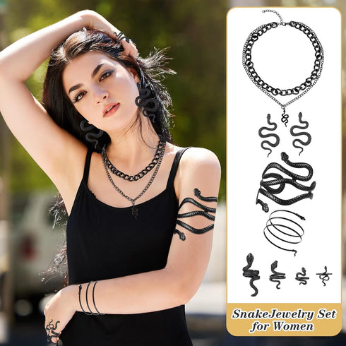 8 Pcs Snake Jewelry for Women, Egypt Style Snake Jewelry Snake Necklace Earrings Armband Bracelet Rings for Women...