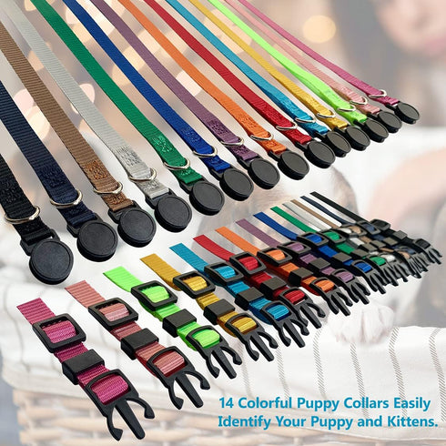 Puppy ID Collar -Identification Adjustable Collars for Newborn Dog Cat, Super Soft Nylon Safety Puppy Whelping Litter Collars for Newborn Pets (Br...