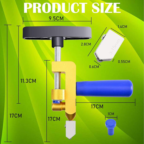 Canitu 2 in 1 Manual Tile Glass Cutter Tool Kit with 3-15 mm Tungsten Steel Blades Breaking Pliers Manual Glass Tile Cutter Hand Tool for Home DIY...