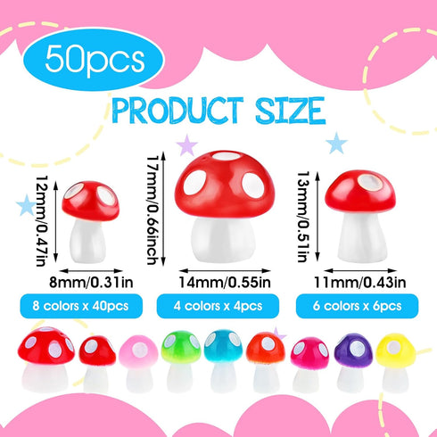 50 Pcs Bulk Cute Tiny Mushrooms, Colourful Mini Figurines Little Mushroom Mushroom Model Decoration Indoor Outdoor Decor Garden Mushroom Landscape...