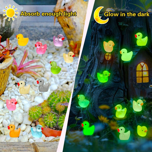 240pcs Luminous Mini Resin Ducks, Tiny Duck Bulk Glow in The Dark Small Plastic Miniature Ducks Figures for Dollhouse Decor Micro Garden Home Land...