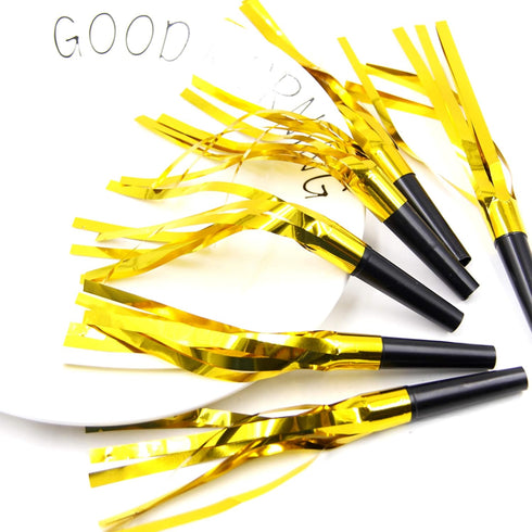 24 Pieces Glitter Metallic Fringed Noise Maker Musical Blowouts, Squawker Whistles Party Noisemakers for Birthday, New Year, Party Favor Decoratio...
