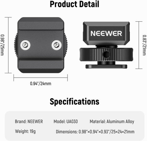 NEEWER Cold Shoe Mount Adapter Compatible with DJI Hollyland Rode Wireless Lavalier Microphone Receiver, Anti Drop Mic Accessories with Retractabl...