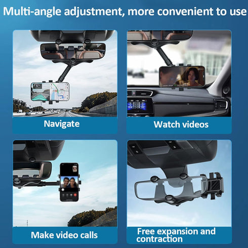 Kairiyard Car Phone Holder Mount, Car Rearview Mirror Phone Holder 360°Rotatable and Retractable Multifunctional Universal Cell Phone Mount Stand ...