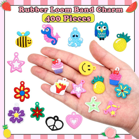 Hanaive 400 Pcs Rubber Band Bracelet Charms Summer Rubber Loom Band Charms Silicone Bracelet Charms Colorful Jewelry Making Kit DIY Necklace Brace...