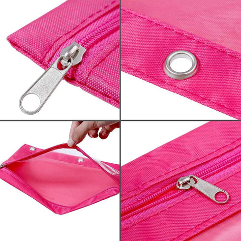 Zippered Binder Fabric Pencil Pouch 3 Rings with Clear Window for School Classroom Organizers 8 pack (multicolor)...