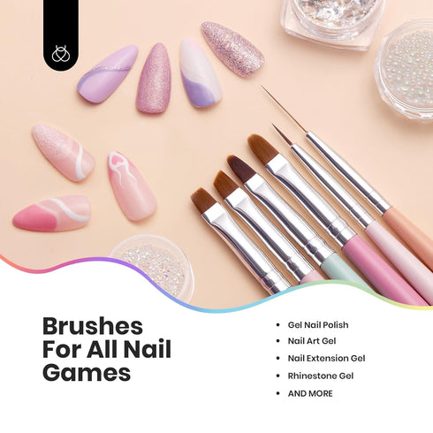 Beetles Nail Art Brushes Set Gel Polish Nail Art Design Pen Painting Tools Fingernail Brush Nail Cleaning Brush Nail Art Liner Brush and Nail Dott...