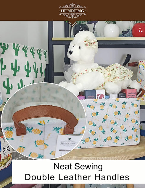 HUNRUNG Rectangle Storage Basket Cute Canvas Organizer Bin for Pet/Children Toys, Books, Clothes Perfect for Rooms/Playroom(Rectangle Pineapple)...