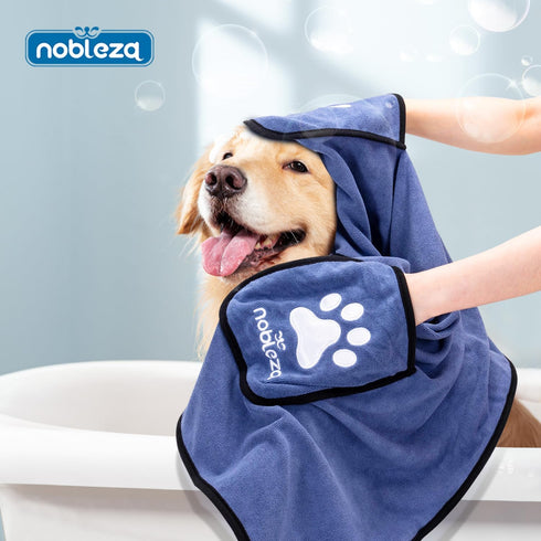 Nobleza Dog Towel, Super Absorbent Large Pet Towel with Hand Pockets, Microfiber Quick Drying Dog Towels for Drying Dogs, Mazarine...