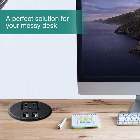 Desktop Power Grommet 2 3/8 inch Hole Table Power Grommet Outlet with 2 USB Charging Ports,6.5ft Extension Cord Desk Power Strip with 1 Outlets fo...