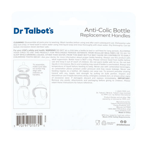 Dr. Talbot's Anti-Colic Bottle Replacement Handles - Feeding Supplies for Newborn - (2-Pack) Fits 6 oz, 9 oz, and 11 oz Bottles...