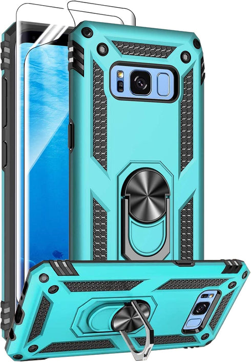 Samsung Galaxy S8 Plus Case with HD Screen Protectors, Androgate Military-Grade Metal Ring Holder Kickstand 15ft Drop Tested Shockproof Cover Case...