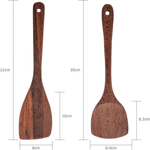 Wooden Spatulas - Eco-Friendly, Durable & Ergonomic Kitchen Utensils - Non-Scratch Cooking Tools for Stirring, Flipping & Serving - Set of 2 (12.8...
