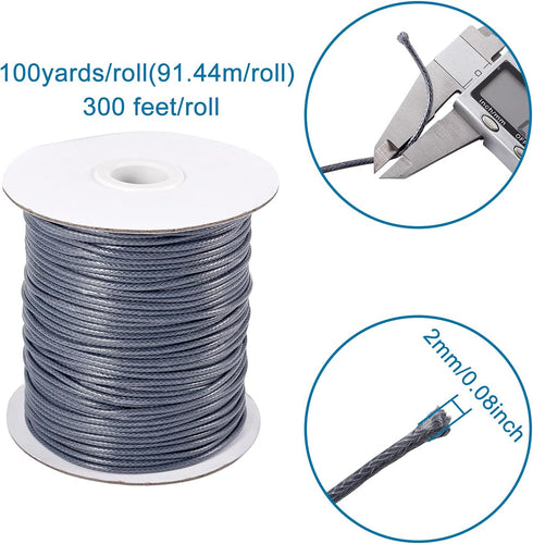 100 Yards/roll 2mm Korean Waxed Polyester Cord Slate Grey Beading String Braided Bracelet Cord with Spool for Jewelry Making Macrame Supplies...