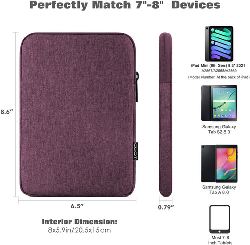 MoKo 7-8 Inch Tablet Sleeve Bag, Polyester Pouch Cover Case Fits iPad Mini (A17 Pro) 8.3" 2024, iPad Mini 6/5/4/3/2/1, Samsung Galaxy Tab S2 8.0, ...