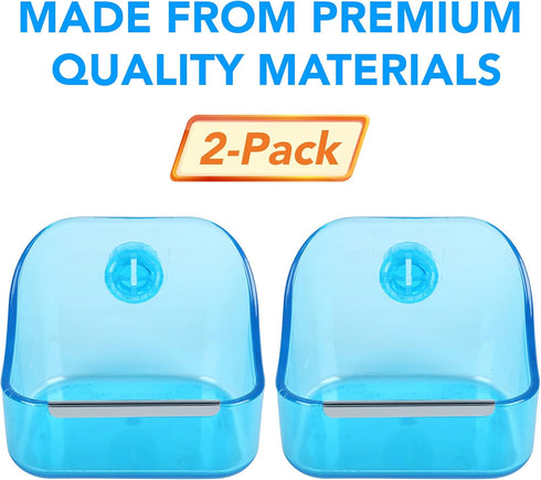 (2 Pack) 5" x 3 3/4" x 4" CalPalmy Food and Water Bowl for Rabbit, Chinchilla, Guinea Pig - The Best Tip-Proof, Clip-On Food Dishes for Rabbits an...