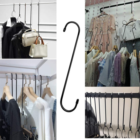 6 Pack 12 inch Extra Large S Hooks Black Heavy Duty Long S Hooks for Hanging Plant Extension Hooks for Kitchenware,Utensils,Pergola,Closet,Flower ...