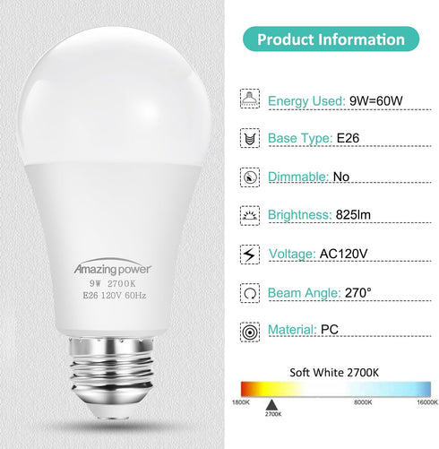 Dusk to Dawn Light Bulbs, Sensor E26 LED Bulb 9W (60W Equivalent), 825LM, 2700K Soft White, Auto On/Off light bulbs for Outdoor Lighting, 4-Pack...