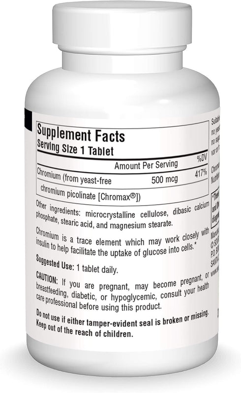 Source Naturals Ultra Chromium Picolinate 500 mcg Yeast-Free Dietary Supplement - 60 Tablets...