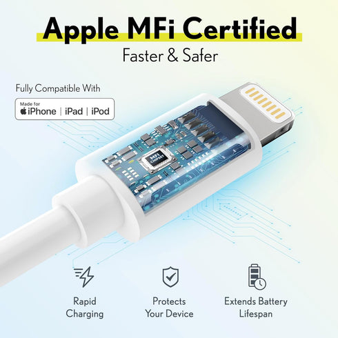 Overtime iPhone Lightning Cable, MFI Certified, Portable & Smart USB-A to Lightning Charging Cable, Fast Apple Charging Cord, 10ft iPhone Charger ...