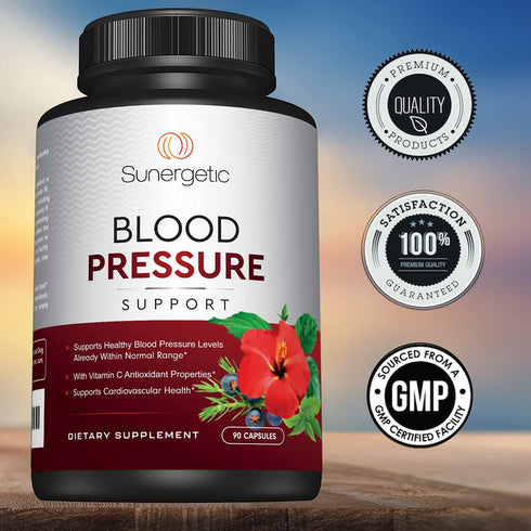Premium Blood Pressure Support Supplement For Cardiovascular & Heart Health with Garlic, Hawthorn & Hibiscus - 90 Capsules...