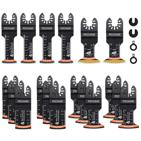 PECHAM 22PCS Curved Oscillating Tool Blades, Professional Universal Titanium Arc Edge Oscillating Multitool Blades for Wood Plastics Metal Hard Ma...