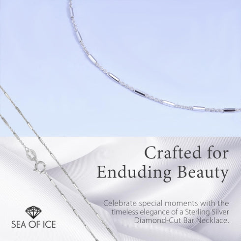 SEA OF ICE Sterling Silver 1mm Diamond-Cut Bar Station Rolo Chain Necklace For Women, Size 14" - 36" Italy...