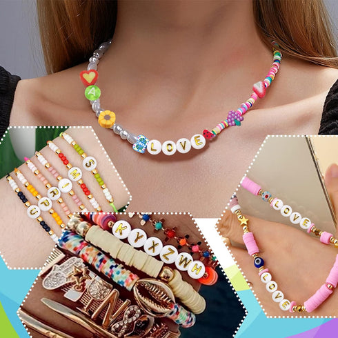 TOAOB 1000pcs White Acrylic Letter Beads 4x7mm Round Alphabet Beads Gold Letter A to Z Beads with Elastic String for DIY Jewelry Making Friendship...