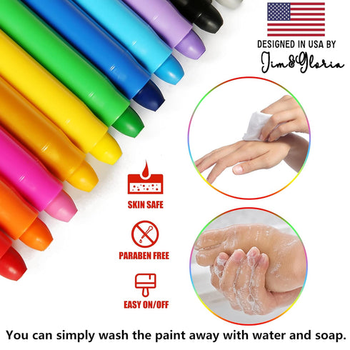 Jim&Gloria Face Paint Makeup Kit 8 Large Pens with Stencils Face Painting Tattoo Washable Body Markers Skin Safe Eyeblack Stick Baseball Sports Ha...