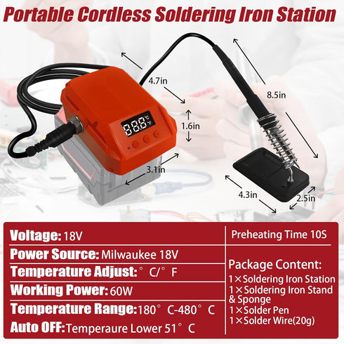 Cordless Soldering Iron Welding Kit,Soldering Iron Station for Milwaukee 18V Battery,LED Display 180-480? Adjustable Soldering gun with 25g Solder...