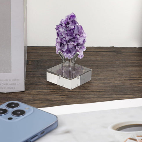Hipiwe Acrylic Display Stand, Three Metal Peg Display Easel Small Acrylic Base for Sphere Crystal Ball Mineral Geodes Rock Agate Small Collectible...