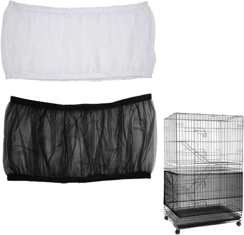 Bird Cage Seed Catcher (2 Pack), Airy Gauze Bird Cage Cover Seeds Guard Dust-Proof Universal Birdcage Accessories Mesh Net Cover (Black + White, L...